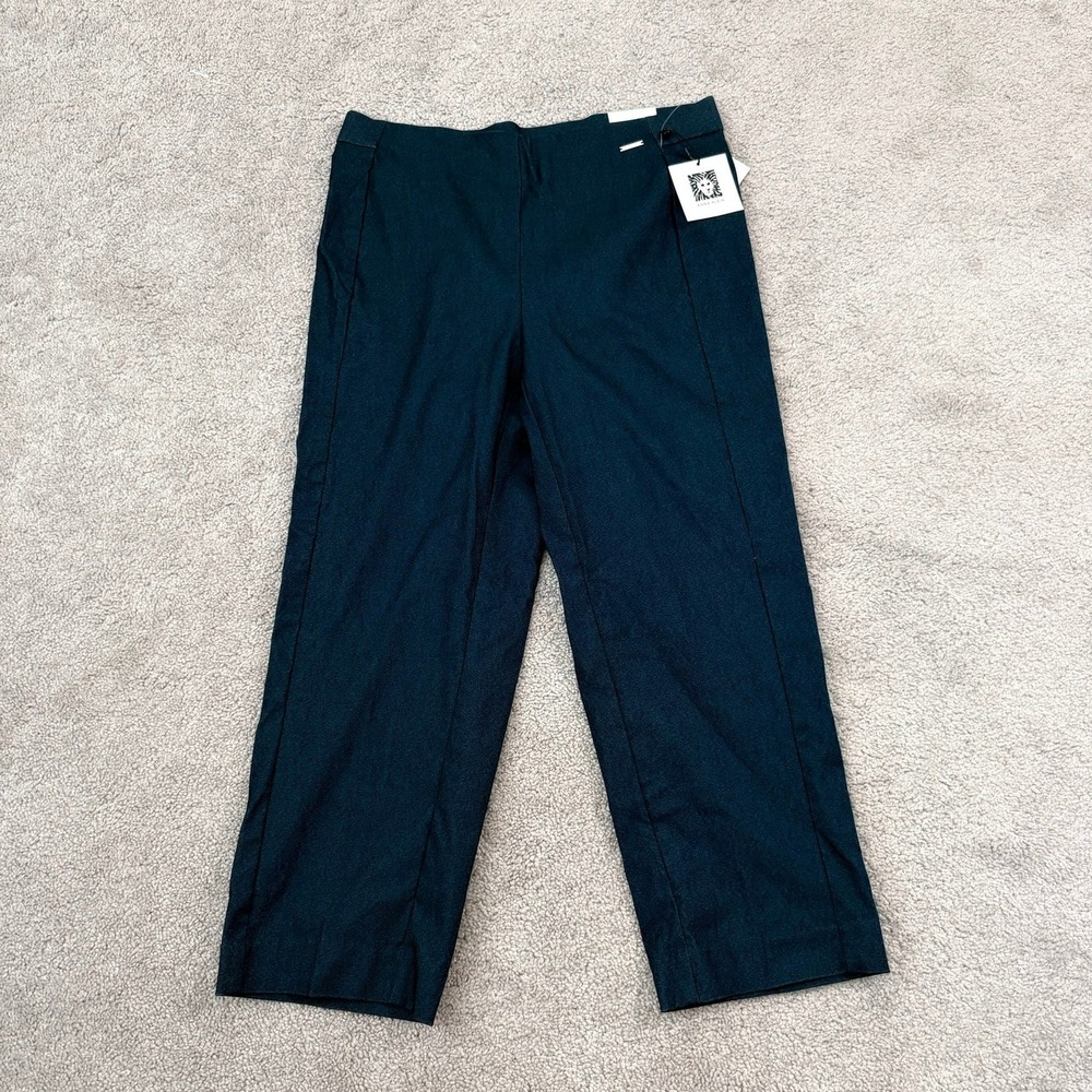 Anne Klein Crop Pants Womens Medium Navy Combo NEW Textured Tailored Trousers